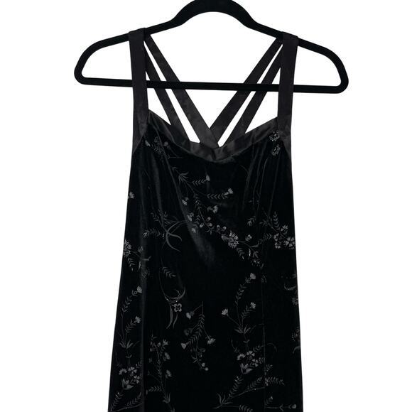CDC Petites Black Velvet Floral Maxi Dress Size 6 Gothic y2K Romantic Front Slit - Picture 3 of 9